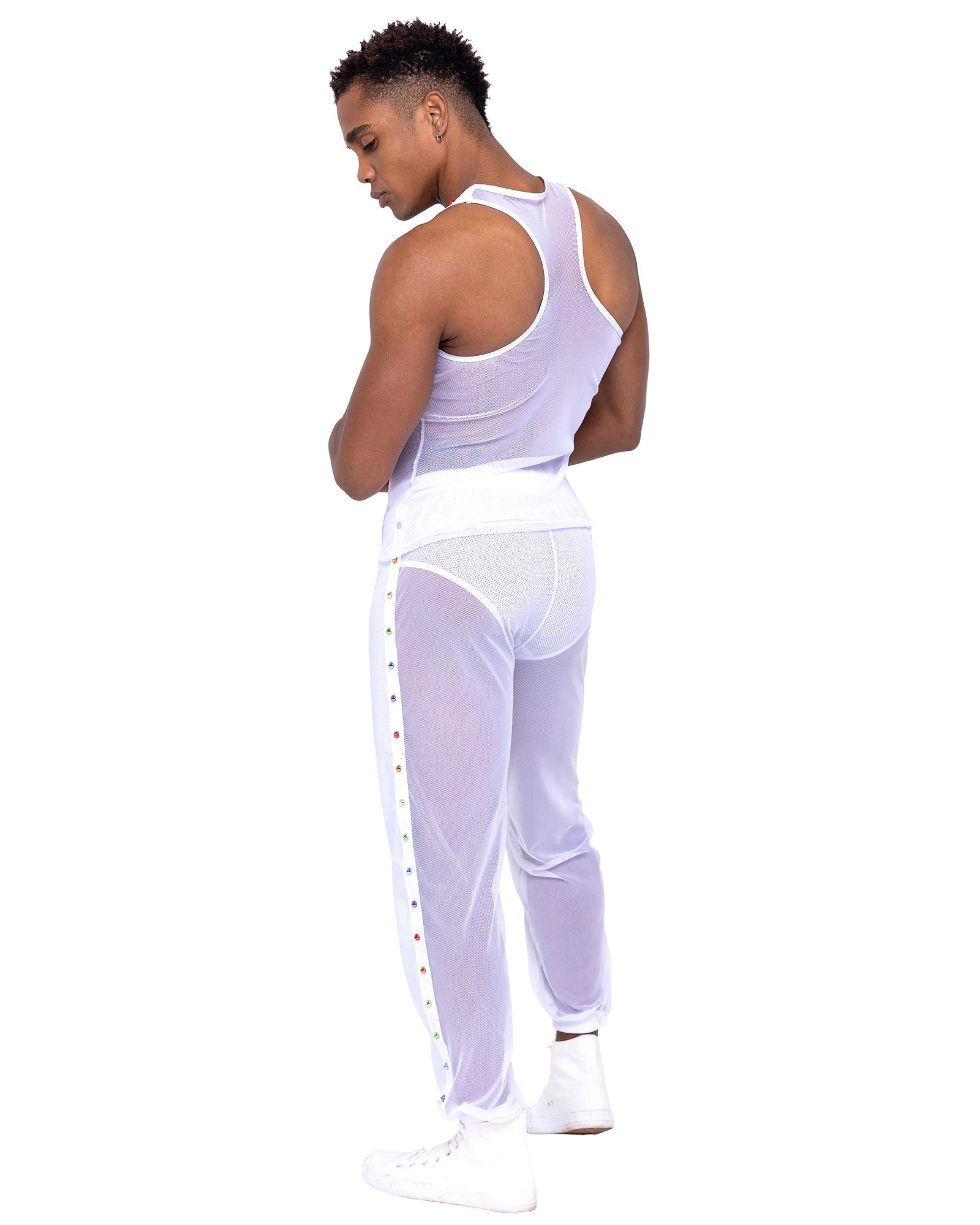 Men’s Pride Vinyl Mesh & Mesh Joggers in White