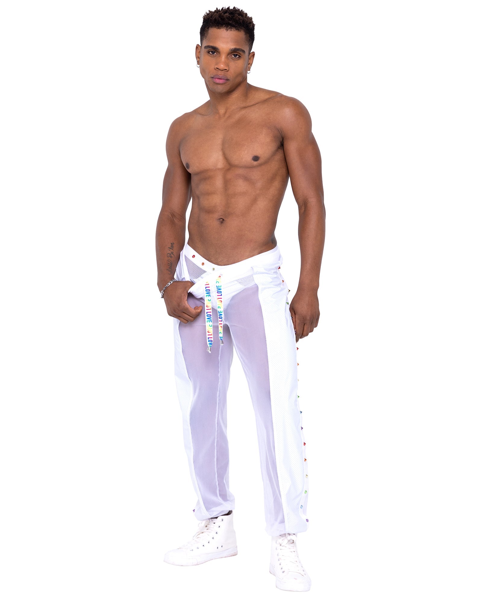 Men’s Pride White Vinyl Mesh & Mesh Joggers