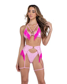 Mirabel Metallic Pink Iridescent Fringe Top & Garter Belt