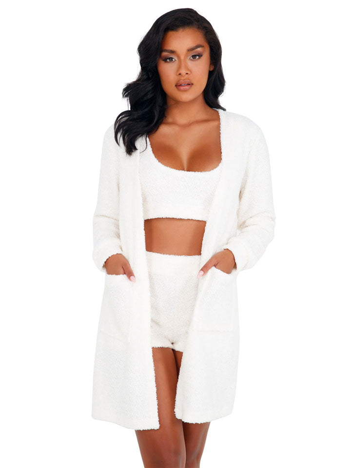 Women's Boyka Cozy & Comfy Fuzzy White Loungewear Robe