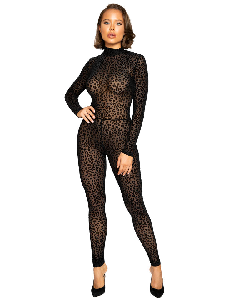 Women's Milena Full-Body Velvet Leopard Bodysuit